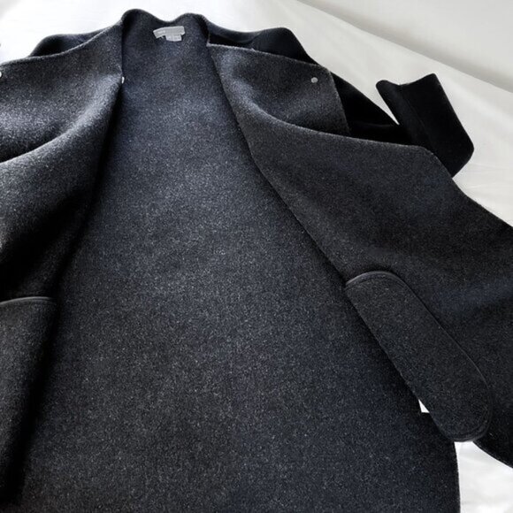 Vince Asymmetrical Draped Two-Tone Wool Coat | Charcoal Heather Grey Extra Small - Picture 12 of 16